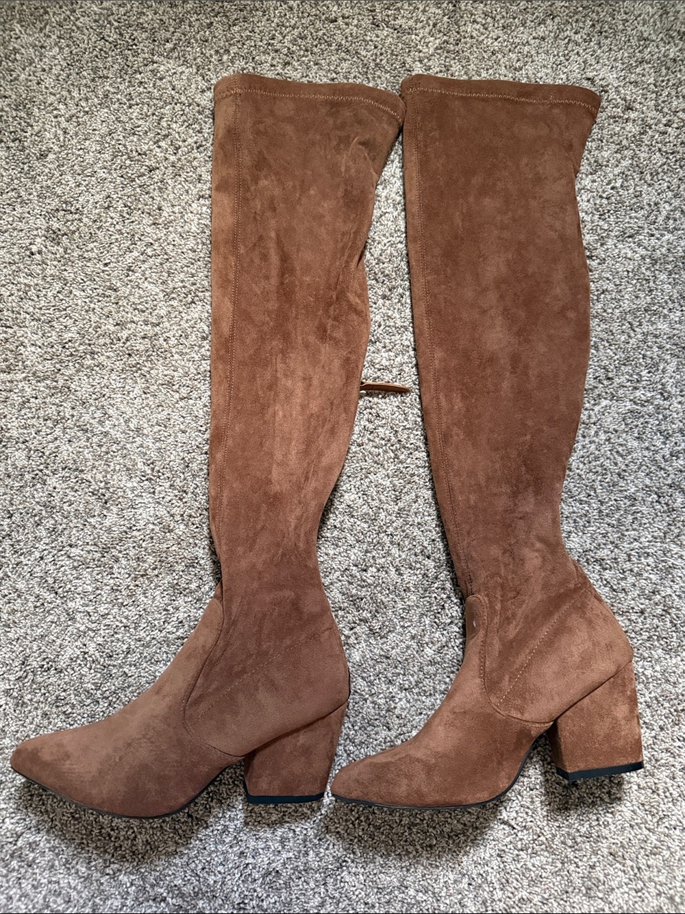 Over-the-Knee Brown Suede Block Heel Boots